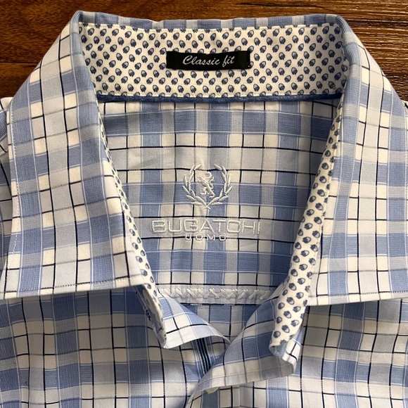 Bugatchi Men's Medium White&Blue Plaid Flip Cuff Long Sleeve Button Front Shirt - Picture 5 of 7